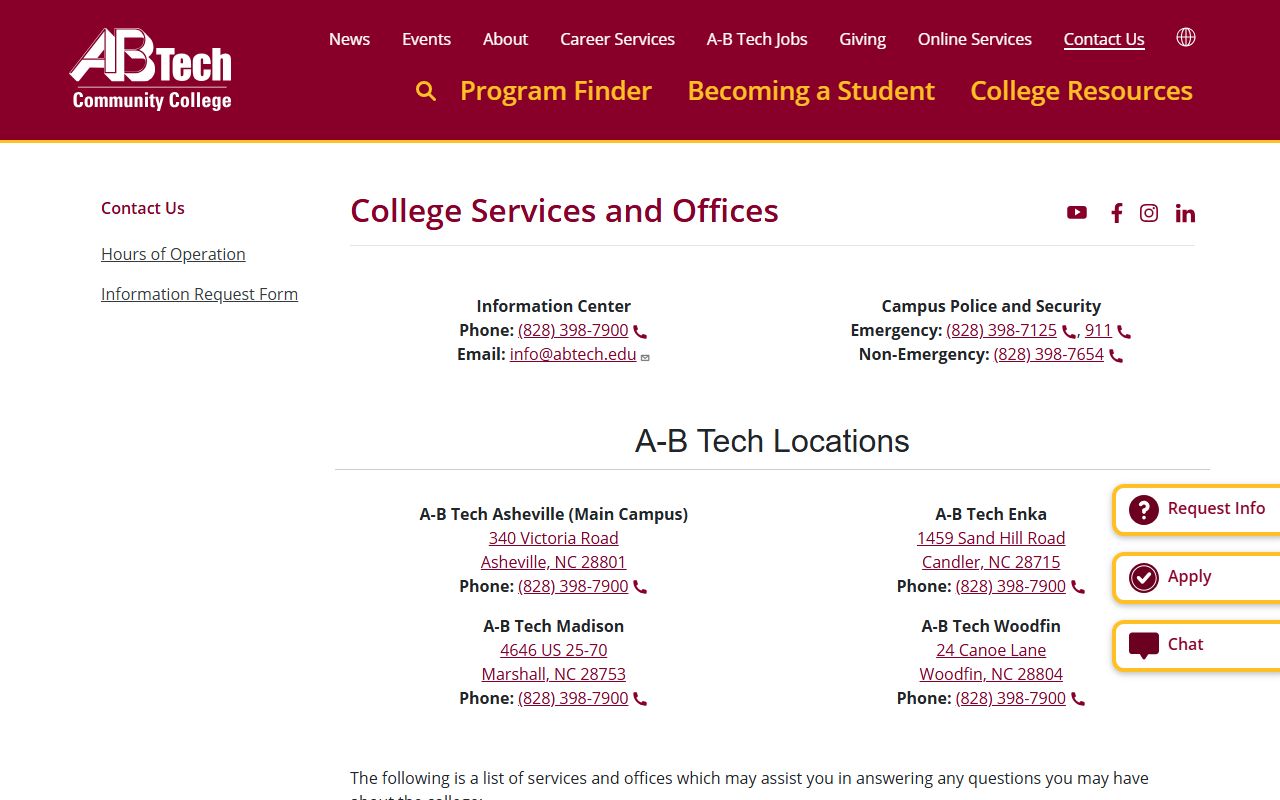 Asheville phone directory A-B Tech college service numbers