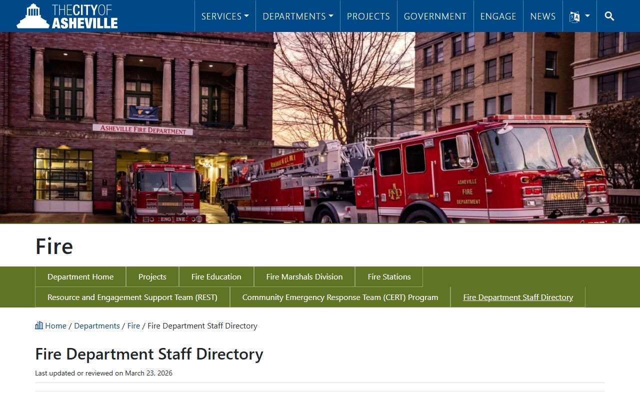 Asheville phone directory fire department staff numbers