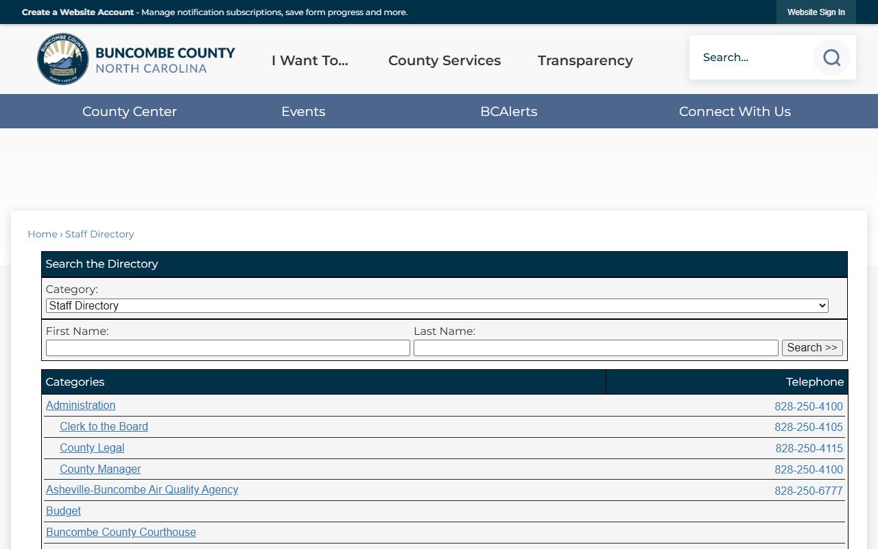 Asheville phone directory Buncombe County staff directory