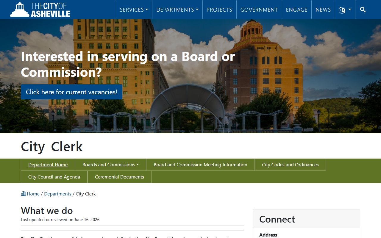 Asheville phone directory City Clerk records contact