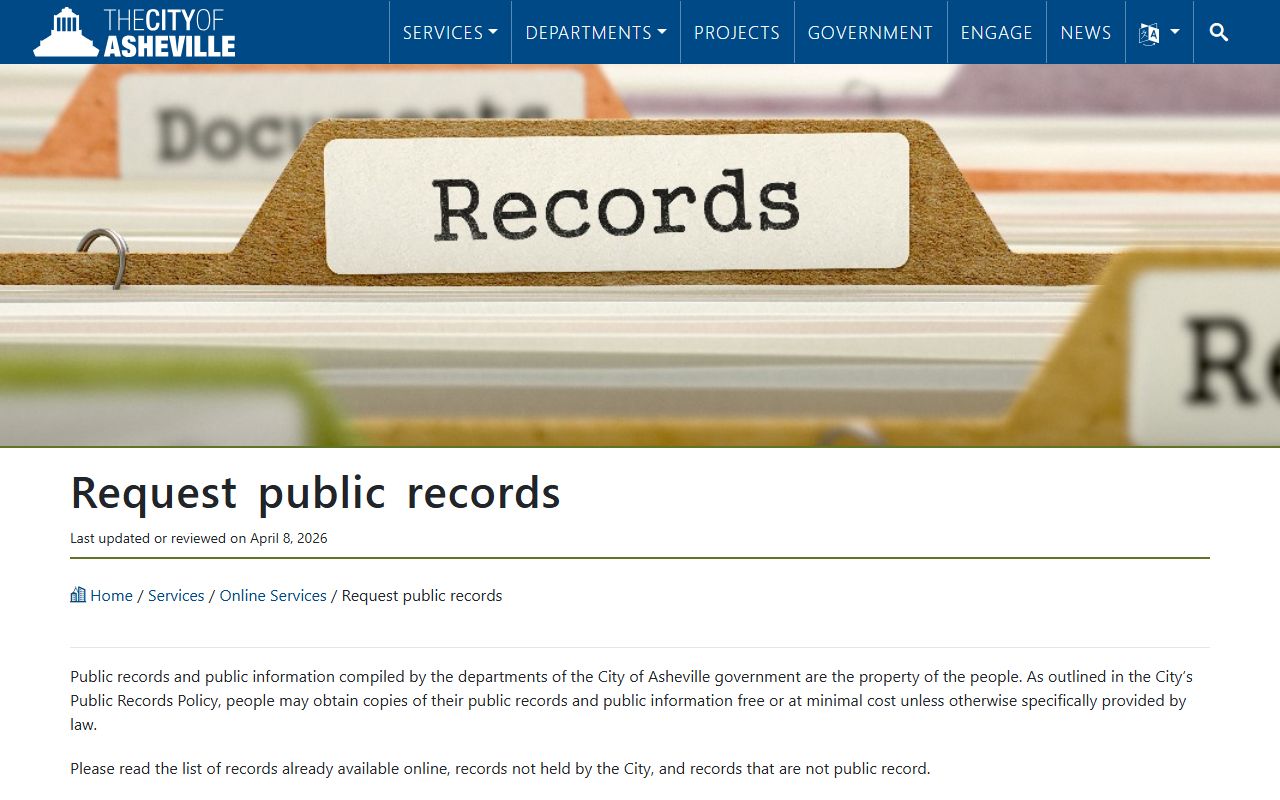 Asheville phone directory public records request portal