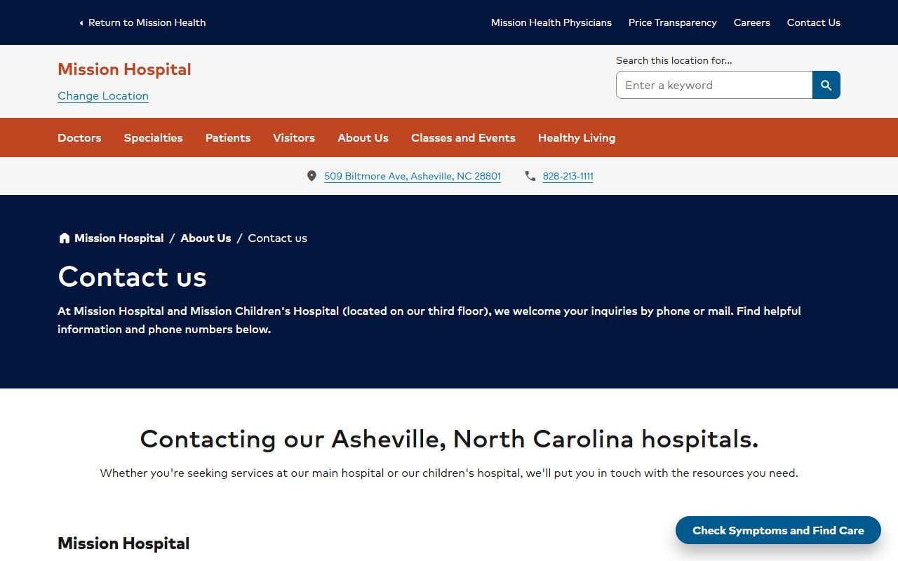 Asheville phone directory Mission Hospital contact list