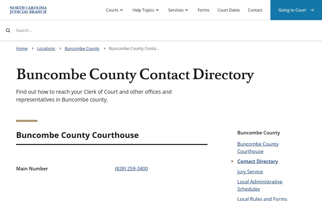 Asheville phone numbers Buncombe County court contact directory